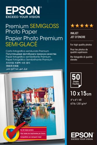 Epson Papel Fotografico Semibrillo (Premium SemiGlossy Photo) A6, 50 Hojas de 251g. , Epson , EPSC13S041765 , 10343605169
